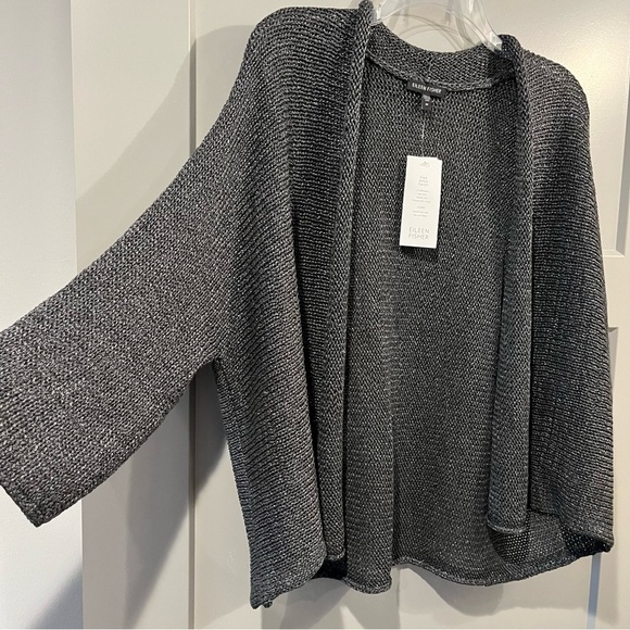 NWT Eileen Fisher Medium Fine Open Twist Short Kimono Cardigan Charcoal Gray - Picture 2 of 7